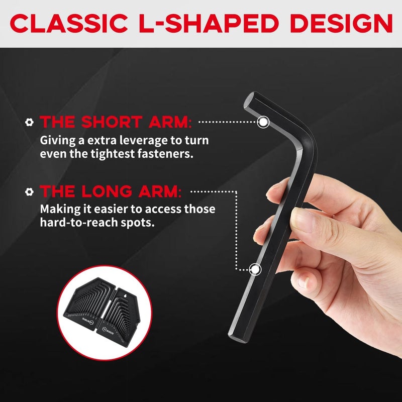 Reniteco 30 PCS Hex Head Key Allen Wrench Tool Set Organizer Kit Alloy Steel L Shape Black Metric (0.7-10 mm) SAE (0.028"-3/8") Standard In Storage Case Long Short Arm - Image 3